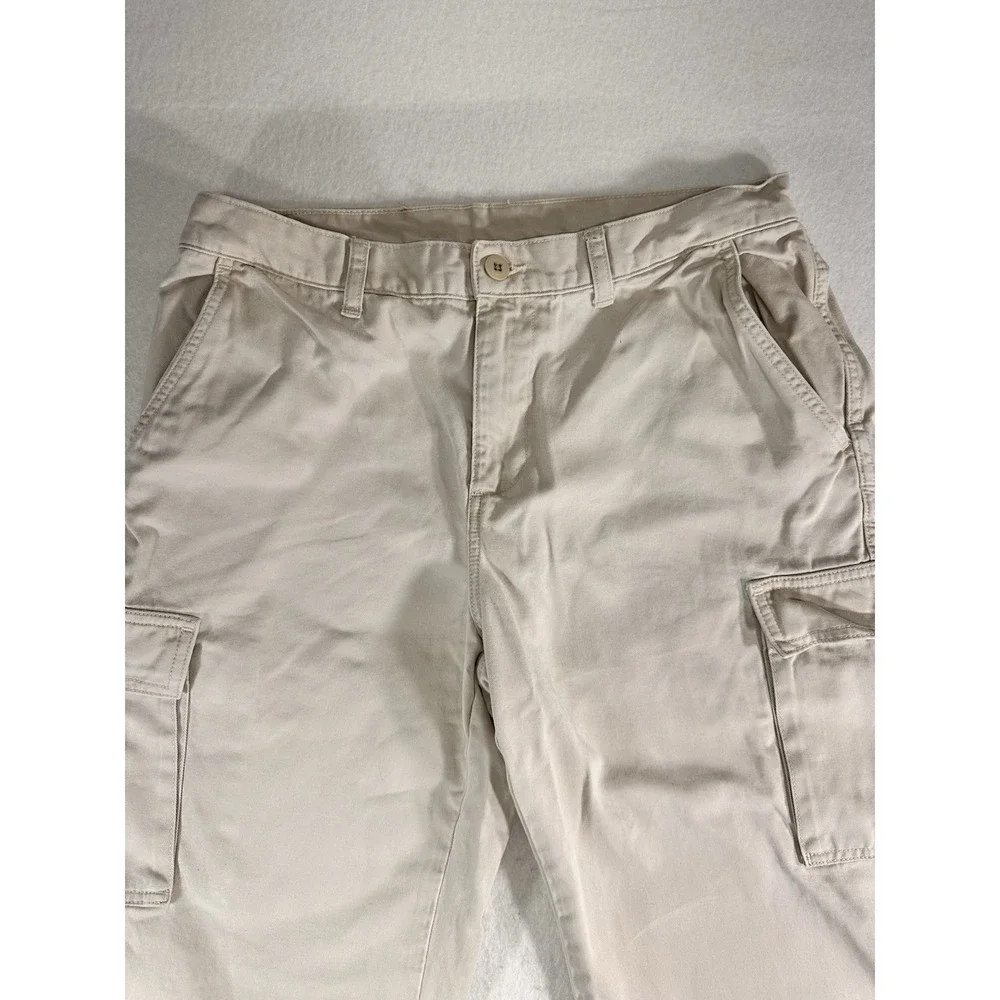 Ralph Lauren Boys Cargo Pants Beige Solid 100% Cotton Button Casual Wash